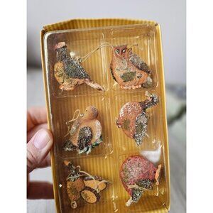 Living quarters bird duck owl mini ornament set Xmas tree glitter flocked